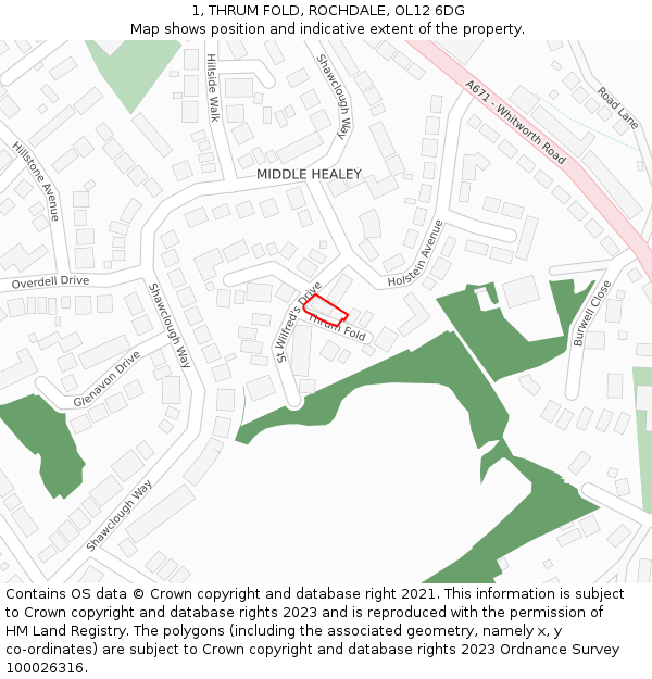 1, THRUM FOLD, ROCHDALE, OL12 6DG: Location map and indicative extent of plot