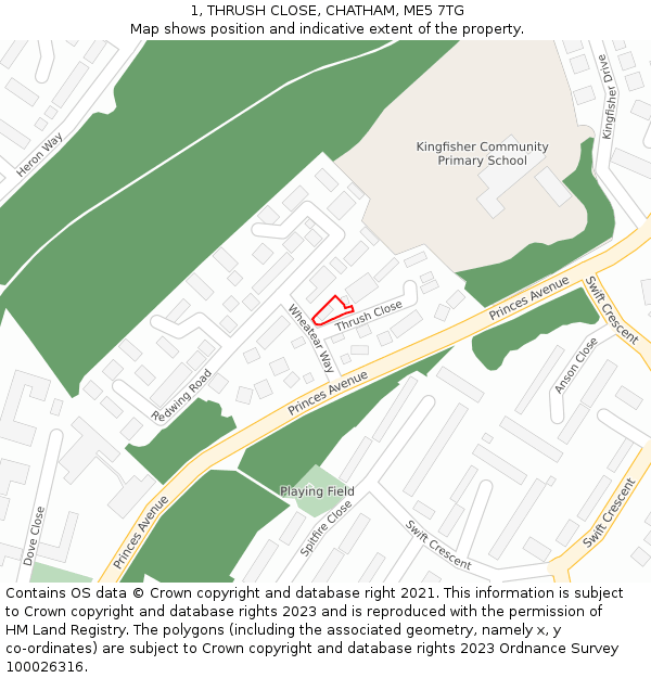 1, THRUSH CLOSE, CHATHAM, ME5 7TG: Location map and indicative extent of plot