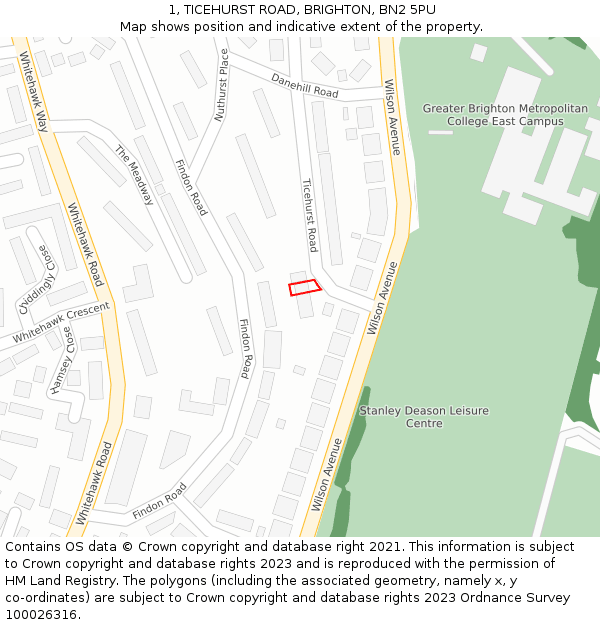 1, TICEHURST ROAD, BRIGHTON, BN2 5PU: Location map and indicative extent of plot