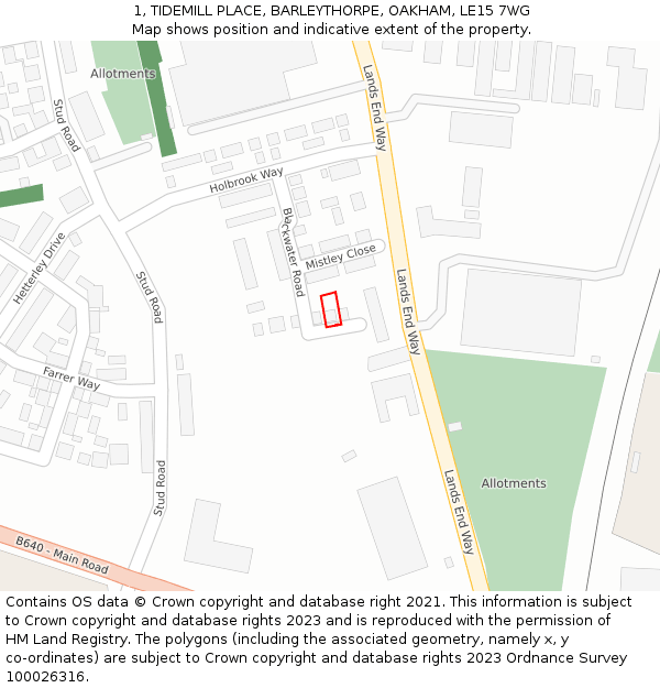 1, TIDEMILL PLACE, BARLEYTHORPE, OAKHAM, LE15 7WG: Location map and indicative extent of plot