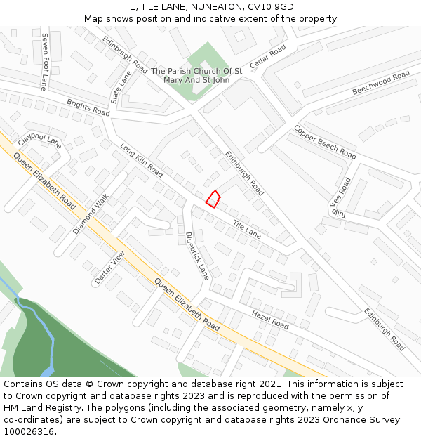 1, TILE LANE, NUNEATON, CV10 9GD: Location map and indicative extent of plot