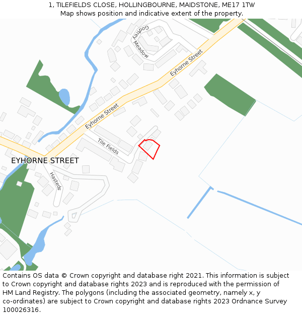 1, TILEFIELDS CLOSE, HOLLINGBOURNE, MAIDSTONE, ME17 1TW: Location map and indicative extent of plot