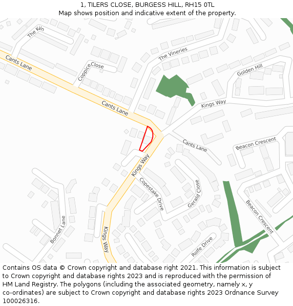 1, TILERS CLOSE, BURGESS HILL, RH15 0TL: Location map and indicative extent of plot