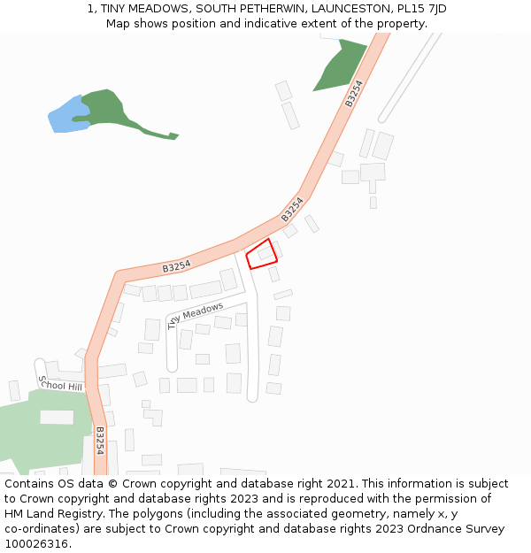 1, TINY MEADOWS, SOUTH PETHERWIN, LAUNCESTON, PL15 7JD: Location map and indicative extent of plot