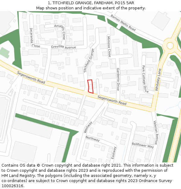 1, TITCHFIELD GRANGE, FAREHAM, PO15 5AR: Location map and indicative extent of plot