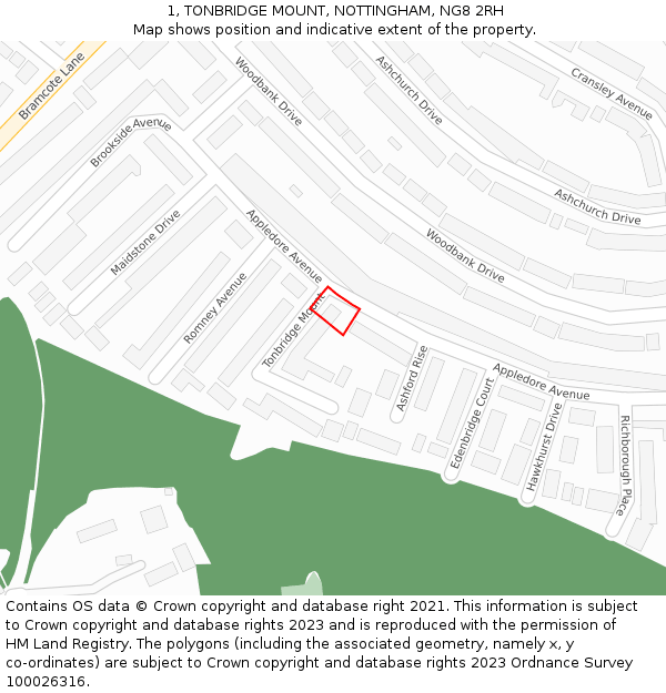 1, TONBRIDGE MOUNT, NOTTINGHAM, NG8 2RH: Location map and indicative extent of plot