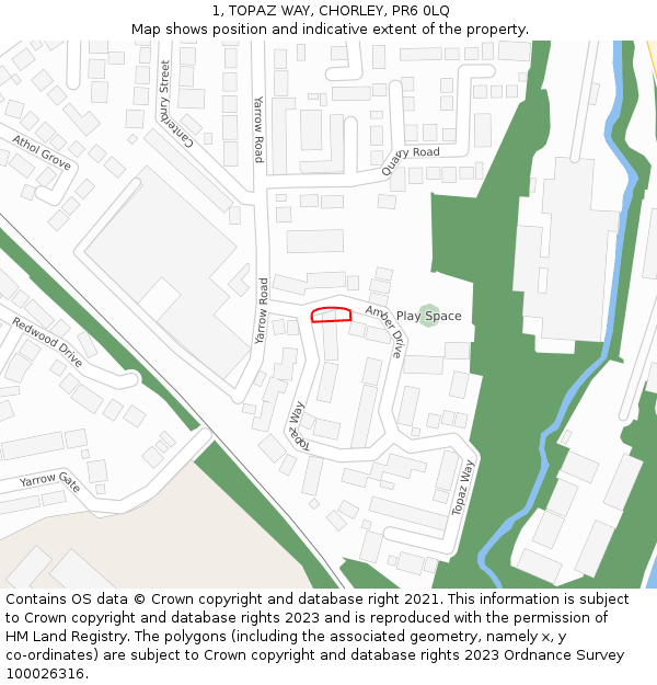 1, TOPAZ WAY, CHORLEY, PR6 0LQ: Location map and indicative extent of plot