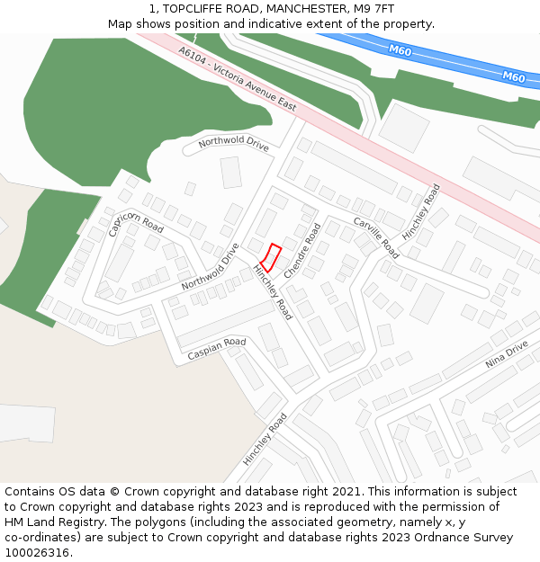 1, TOPCLIFFE ROAD, MANCHESTER, M9 7FT: Location map and indicative extent of plot