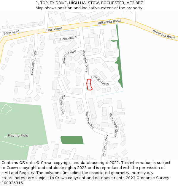 1, TOPLEY DRIVE, HIGH HALSTOW, ROCHESTER, ME3 8PZ: Location map and indicative extent of plot