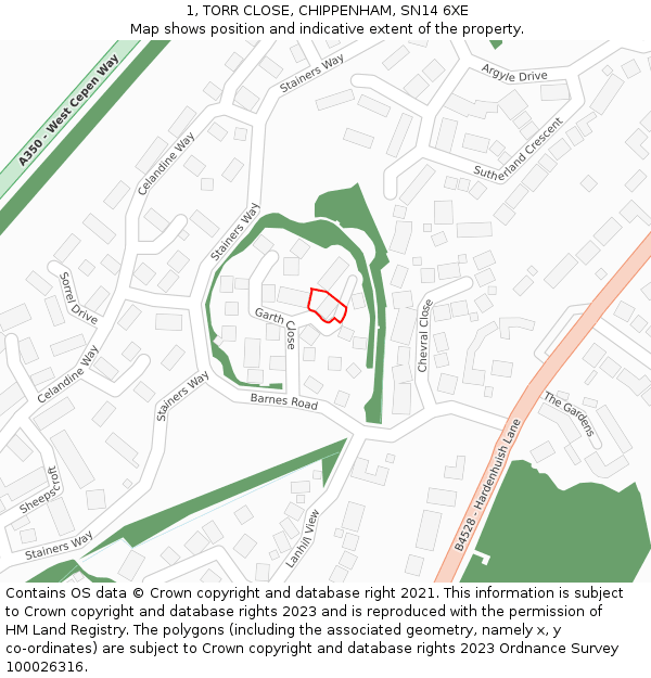 1, TORR CLOSE, CHIPPENHAM, SN14 6XE: Location map and indicative extent of plot