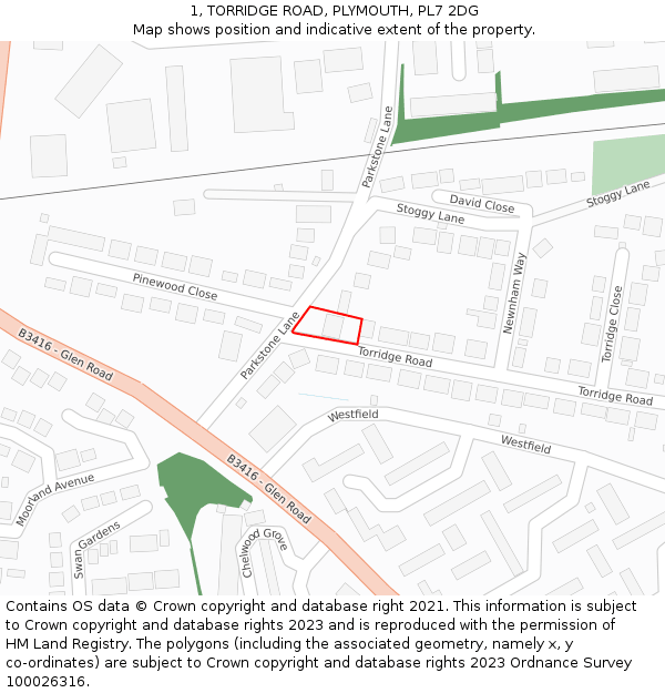 1, TORRIDGE ROAD, PLYMOUTH, PL7 2DG: Location map and indicative extent of plot