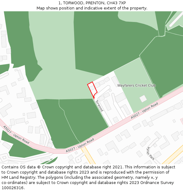 1, TORWOOD, PRENTON, CH43 7XP: Location map and indicative extent of plot