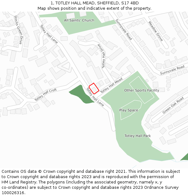 1, TOTLEY HALL MEAD, SHEFFIELD, S17 4BD: Location map and indicative extent of plot