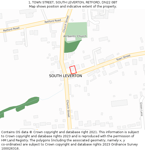 1, TOWN STREET, SOUTH LEVERTON, RETFORD, DN22 0BT: Location map and indicative extent of plot