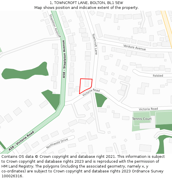 1, TOWNCROFT LANE, BOLTON, BL1 5EW: Location map and indicative extent of plot