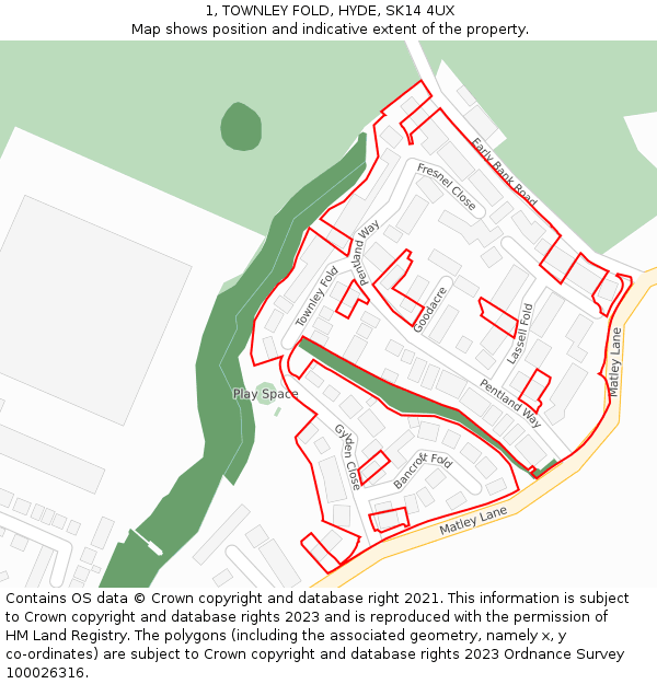 1, TOWNLEY FOLD, HYDE, SK14 4UX: Location map and indicative extent of plot