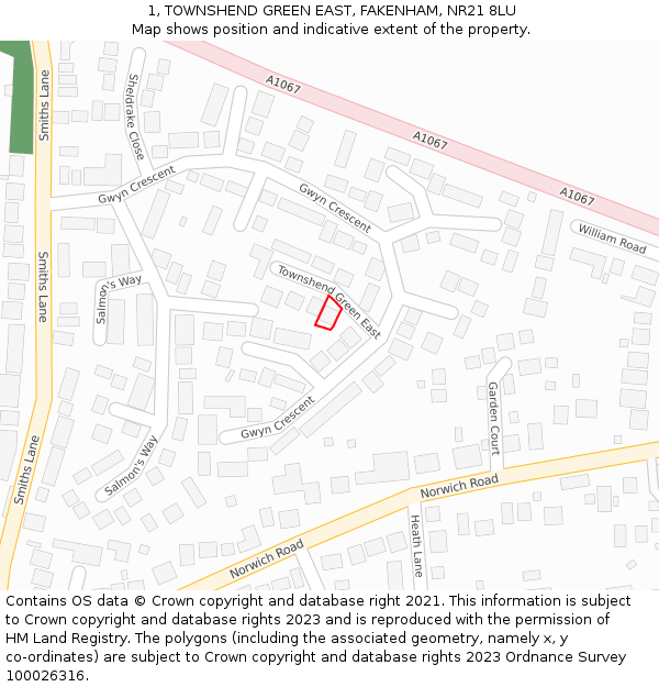 1, TOWNSHEND GREEN EAST, FAKENHAM, NR21 8LU: Location map and indicative extent of plot