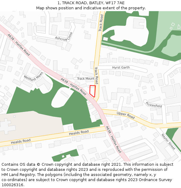 1, TRACK ROAD, BATLEY, WF17 7AE: Location map and indicative extent of plot