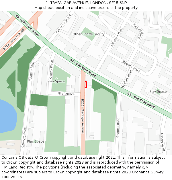1, TRAFALGAR AVENUE, LONDON, SE15 6NP: Location map and indicative extent of plot