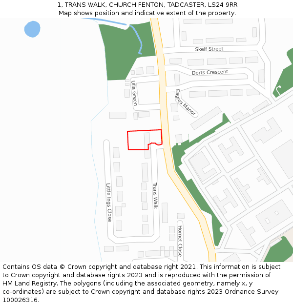 1, TRANS WALK, CHURCH FENTON, TADCASTER, LS24 9RR: Location map and indicative extent of plot