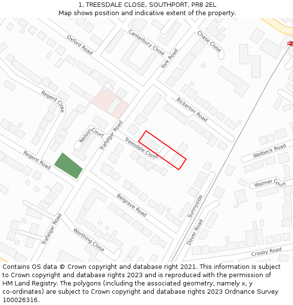 1, TREESDALE CLOSE, SOUTHPORT, PR8 2EL: Location map and indicative extent of plot