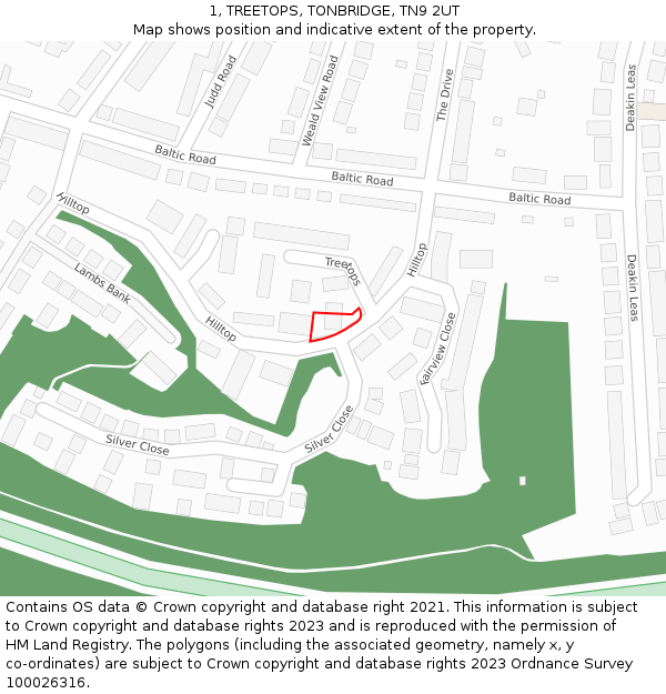1, TREETOPS, TONBRIDGE, TN9 2UT: Location map and indicative extent of plot