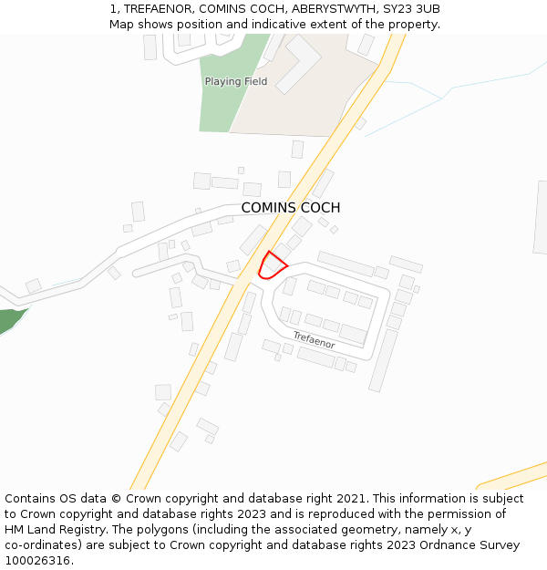 1, TREFAENOR, COMINS COCH, ABERYSTWYTH, SY23 3UB: Location map and indicative extent of plot