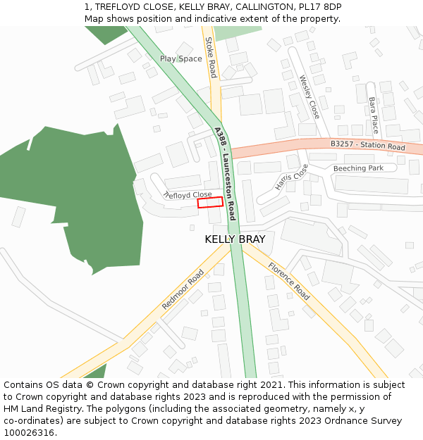 1, TREFLOYD CLOSE, KELLY BRAY, CALLINGTON, PL17 8DP: Location map and indicative extent of plot