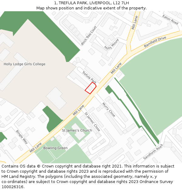1, TREFULA PARK, LIVERPOOL, L12 7LH: Location map and indicative extent of plot