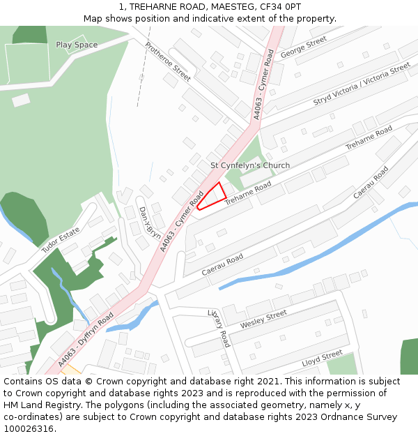 1, TREHARNE ROAD, MAESTEG, CF34 0PT: Location map and indicative extent of plot