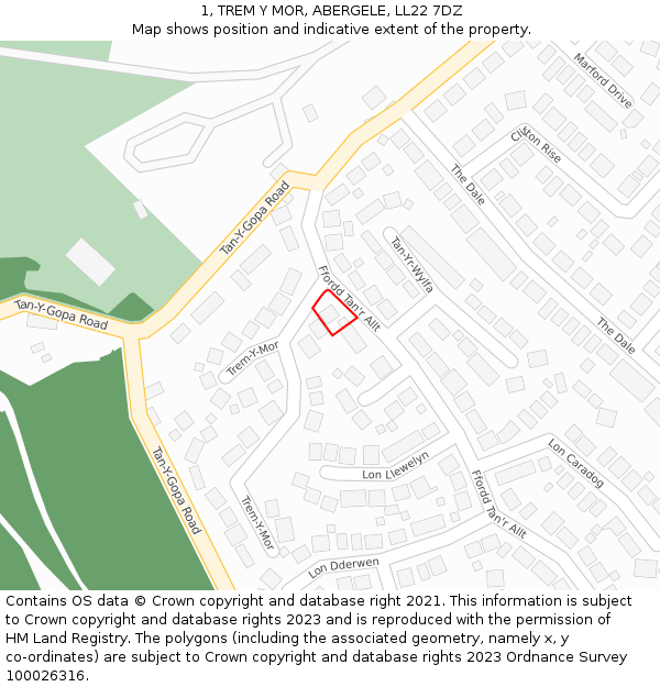 1, TREM Y MOR, ABERGELE, LL22 7DZ: Location map and indicative extent of plot