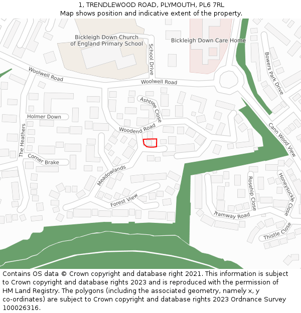1, TRENDLEWOOD ROAD, PLYMOUTH, PL6 7RL: Location map and indicative extent of plot