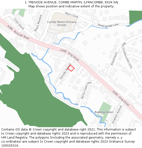 1, TRENODE AVENUE, COMBE MARTIN, ILFRACOMBE, EX34 0AJ: Location map and indicative extent of plot