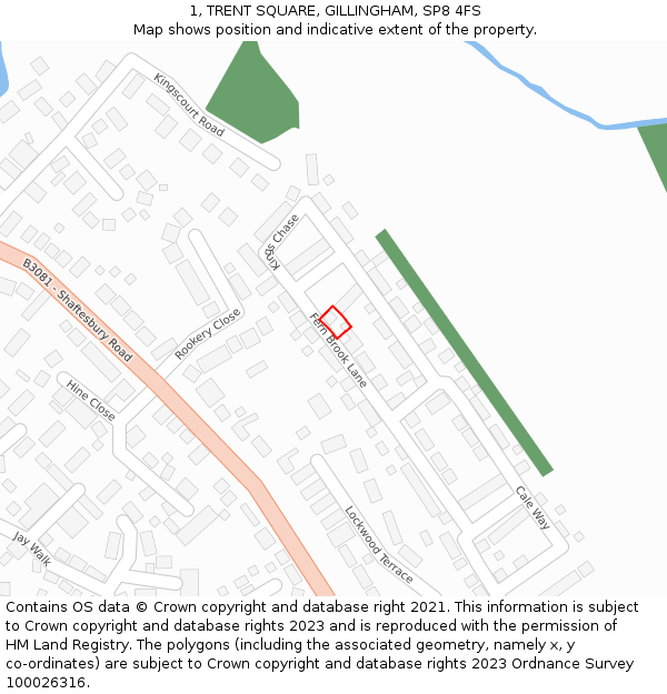 1, TRENT SQUARE, GILLINGHAM, SP8 4FS: Location map and indicative extent of plot