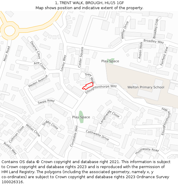 1, TRENT WALK, BROUGH, HU15 1GF: Location map and indicative extent of plot