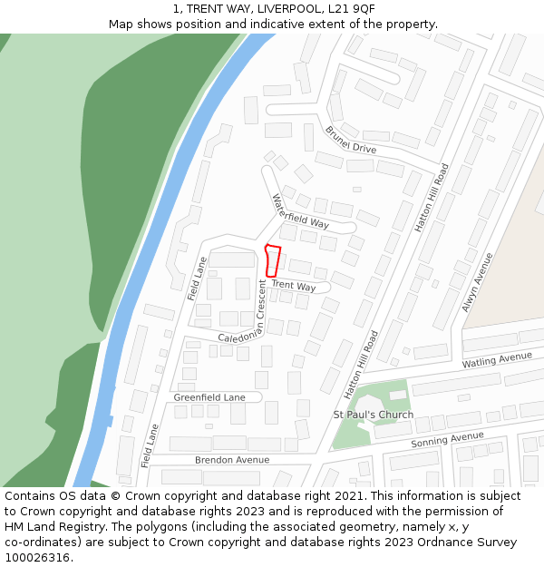 1, TRENT WAY, LIVERPOOL, L21 9QF: Location map and indicative extent of plot