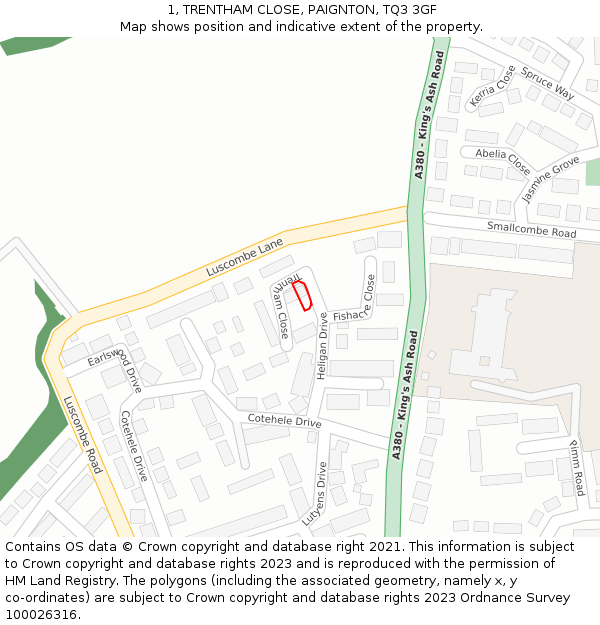 1, TRENTHAM CLOSE, PAIGNTON, TQ3 3GF: Location map and indicative extent of plot