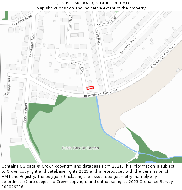 1, TRENTHAM ROAD, REDHILL, RH1 6JB: Location map and indicative extent of plot