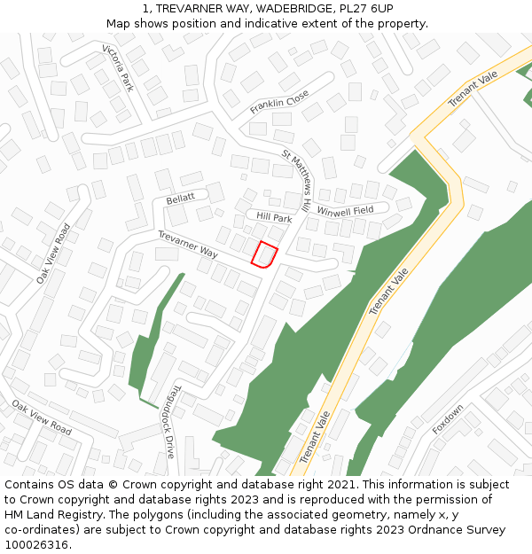1, TREVARNER WAY, WADEBRIDGE, PL27 6UP: Location map and indicative extent of plot