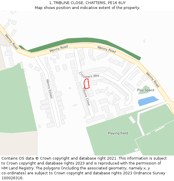 1, TRIBUNE CLOSE, CHATTERIS, PE16 6UY: Location map and indicative extent of plot