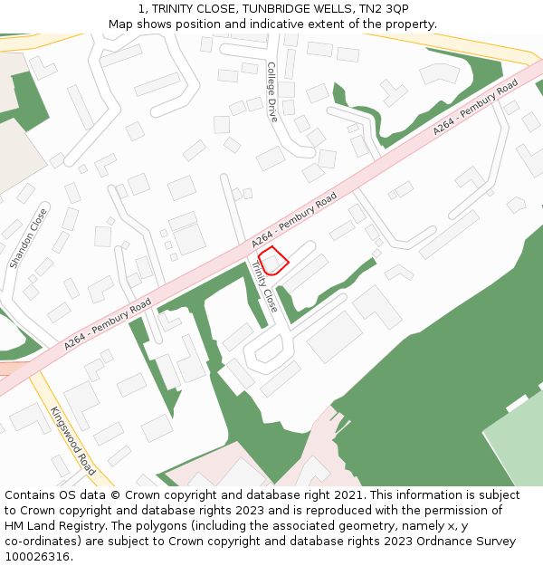 1, TRINITY CLOSE, TUNBRIDGE WELLS, TN2 3QP: Location map and indicative extent of plot