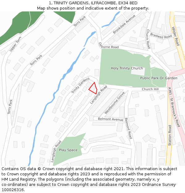 1, TRINITY GARDENS, ILFRACOMBE, EX34 8ED: Location map and indicative extent of plot