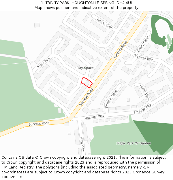 1, TRINITY PARK, HOUGHTON LE SPRING, DH4 4UL: Location map and indicative extent of plot