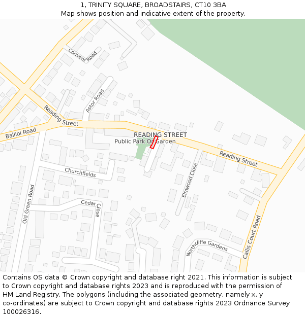 1, TRINITY SQUARE, BROADSTAIRS, CT10 3BA: Location map and indicative extent of plot