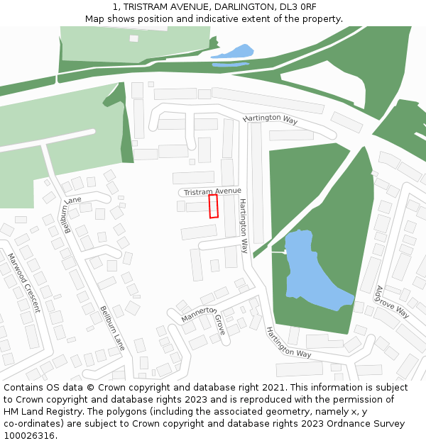 1, TRISTRAM AVENUE, DARLINGTON, DL3 0RF: Location map and indicative extent of plot