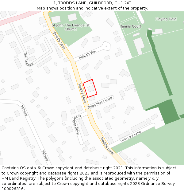 1, TRODDS LANE, GUILDFORD, GU1 2XT: Location map and indicative extent of plot