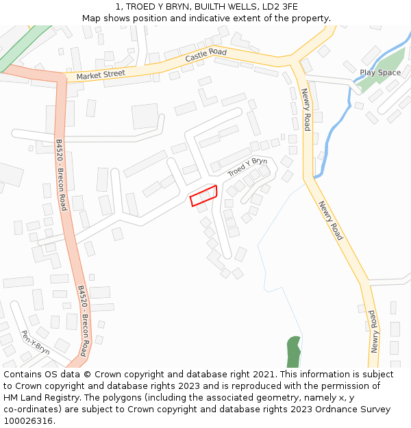 1, TROED Y BRYN, BUILTH WELLS, LD2 3FE: Location map and indicative extent of plot