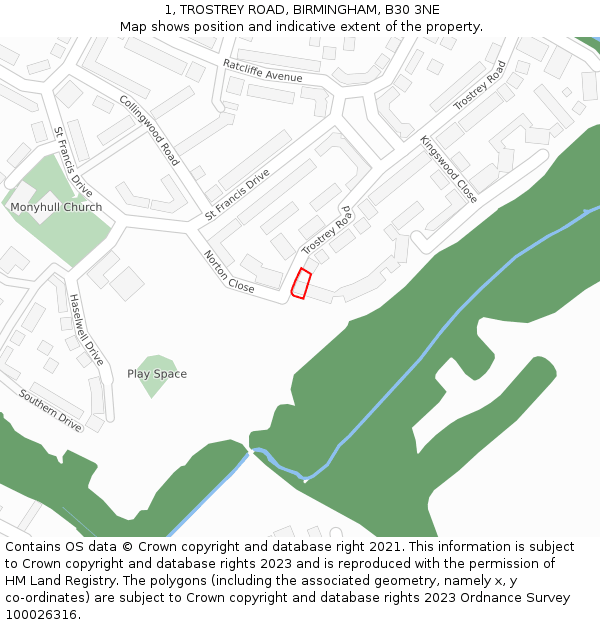 1, TROSTREY ROAD, BIRMINGHAM, B30 3NE: Location map and indicative extent of plot