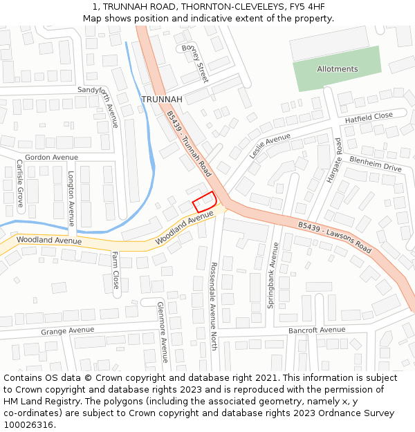 1, TRUNNAH ROAD, THORNTON-CLEVELEYS, FY5 4HF: Location map and indicative extent of plot