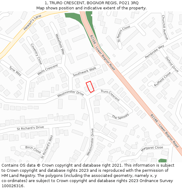 1, TRURO CRESCENT, BOGNOR REGIS, PO21 3RQ: Location map and indicative extent of plot